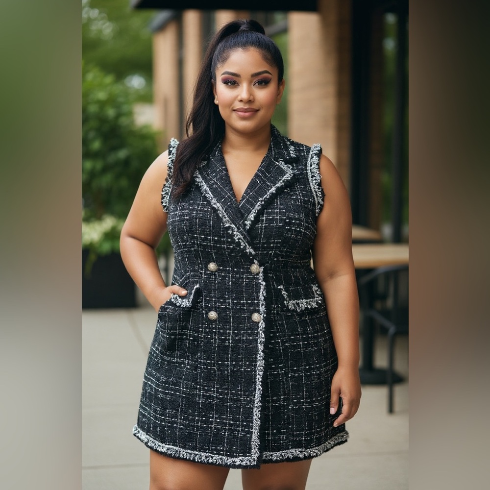 Miami Chic Black Tweed Sleeveless Vest Dress Size XL